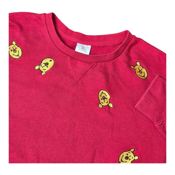 Disney Winnie the Pooh Sweatshirt Red All Over Print Crewneck Pullover Women's L - Picture 1 of 6